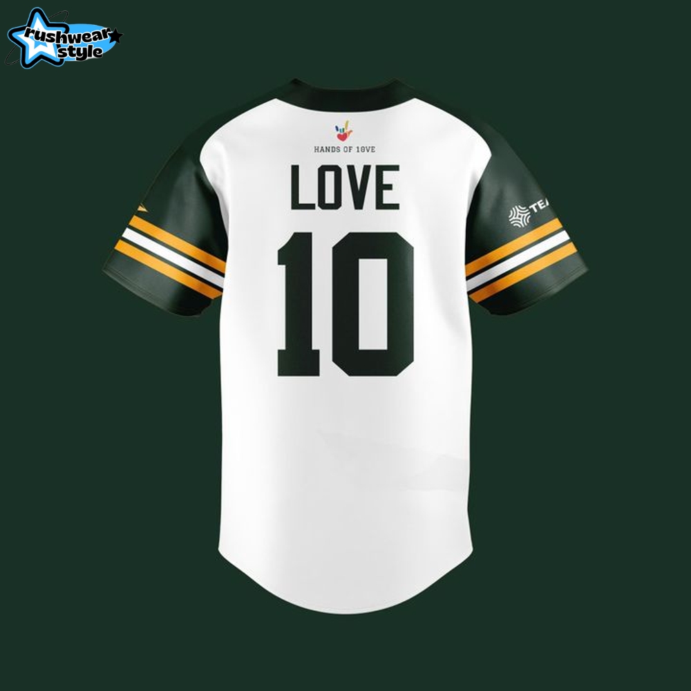 Green Bay Packers x Jordan Love White Personalized Baseball Jersey Green Bay Packers x Jordan Love White Personalized Baseball Jersey