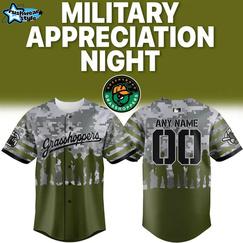 Greensboro Grasshoppers x Military Appreciation Night Camo Personalized Baseball Jersey Greensboro Grasshoppers x Military Appreciation Night Camo Personalized Baseball Jersey