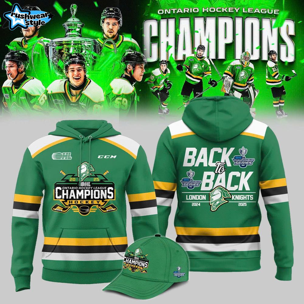 London Knights OHL Back to Back Champions 2025 Hoodie, Cap London Knights OHL Back to Back Champions 2025 Hoodie, Cap