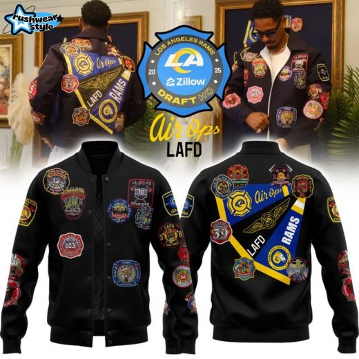 Los Angeles Rams x Kevin Leonel LAFD Special Black Baseball Jacket