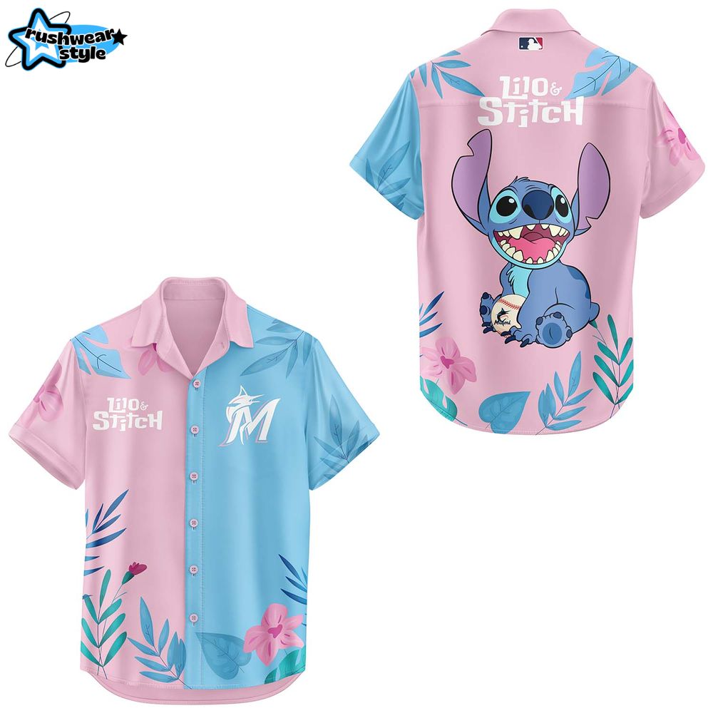 Miami Marlins x Lilo & Stitch Night Hawaiian Shirt Miami Marlins x Lilo & Stitch Night Hawaiian Shirt