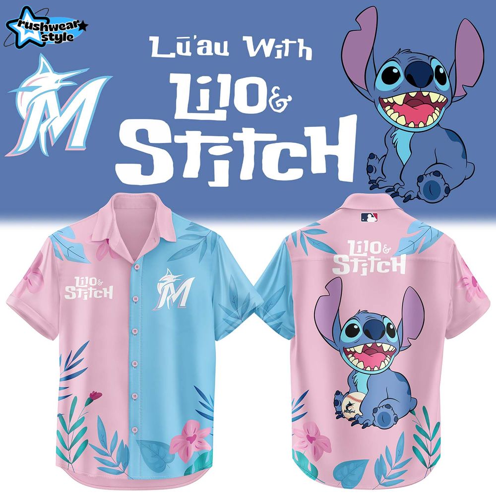 Miami Marlins x Lilo & Stitch Night Hawaiian Shirt Miami Marlins x Lilo & Stitch Night Hawaiian Shirt
