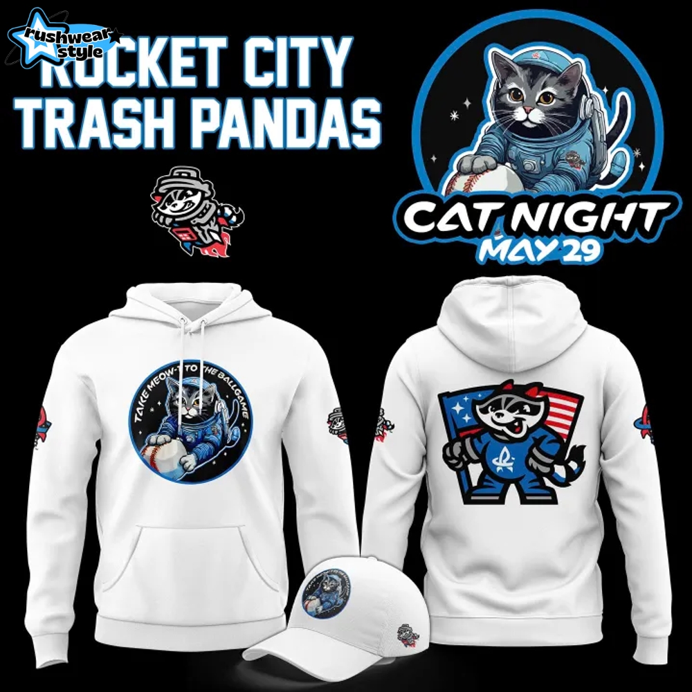 Rocket City Trash Pandas x Cat Night 2025 Hoodie, Cap Rocket City Trash Pandas x Cat Night 2025 Hoodie, Cap