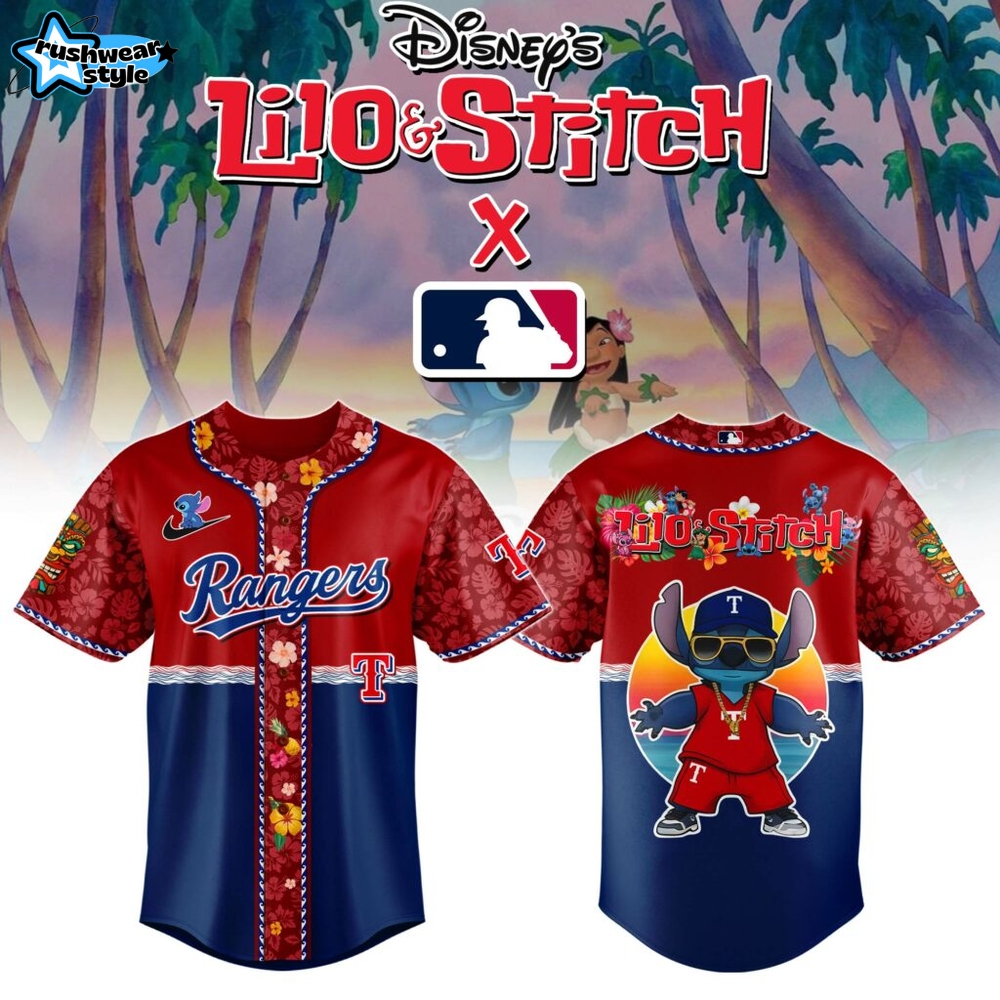 Texas Rangers MLB x Lilo & Stitch Jersey Texas Rangers MLB x Lilo & Stitch Jersey