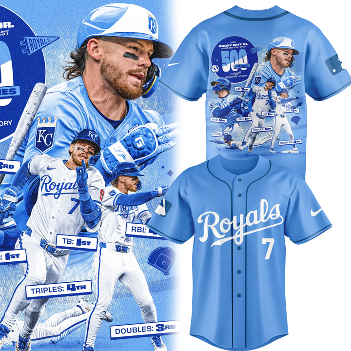 Kansas City Royals Bobby Witt Jr "500 Games" Baseball Jersey Kansas City Royals Bobby Witt Jr "500 Games" Baseball Jersey
