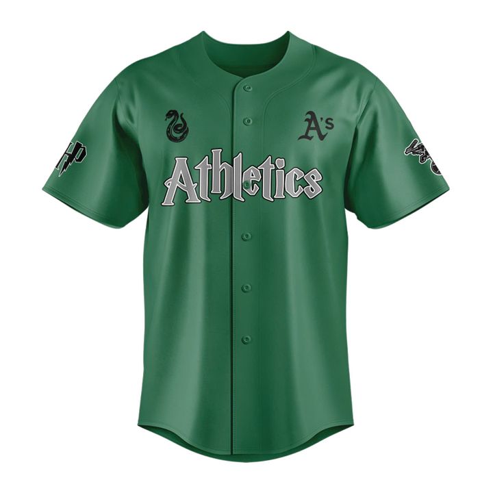 Oakland Athletics X Harry Potter Slytherin House Limited Edition Baseball Jersey Oakland Athletics X Harry Potter Slytherin House Limited Edition Baseball Jersey