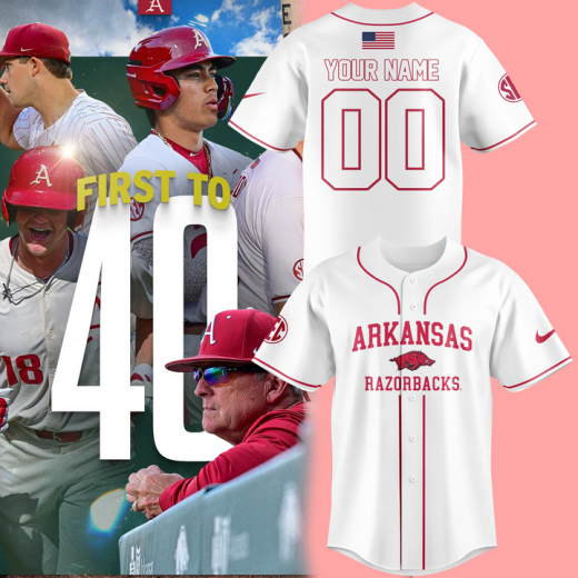 Arkansas Razorback Baseball 2025 First To 40 Baseball Jersey