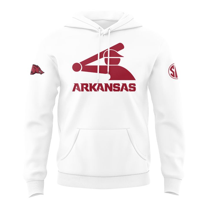 Arkansas Razorbacks MLB Throwback Logo White Hoodie Arkansas Razorbacks MLB Throwback Logo White Hoodie