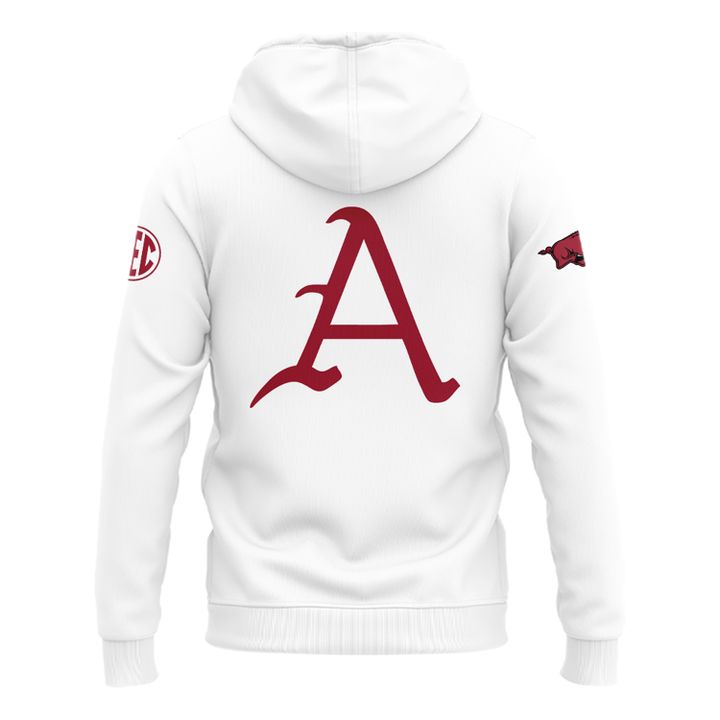 Arkansas Razorbacks MLB Throwback Logo White Hoodie Arkansas Razorbacks MLB Throwback Logo White Hoodie