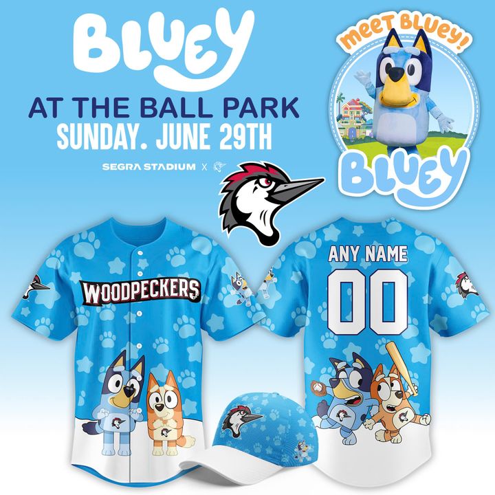 Fayetteville Woodpeckers x Bluey Day Special Baseball Jersey Fayetteville Woodpeckers x Bluey Day Special Baseball Jersey