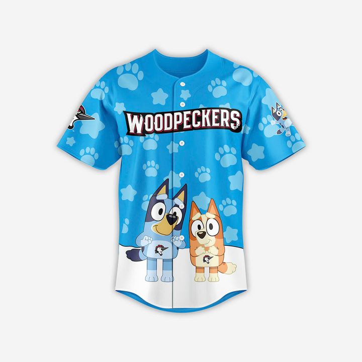 Fayetteville Woodpeckers x Bluey Day Special Baseball Jersey Fayetteville Woodpeckers x Bluey Day Special Baseball Jersey