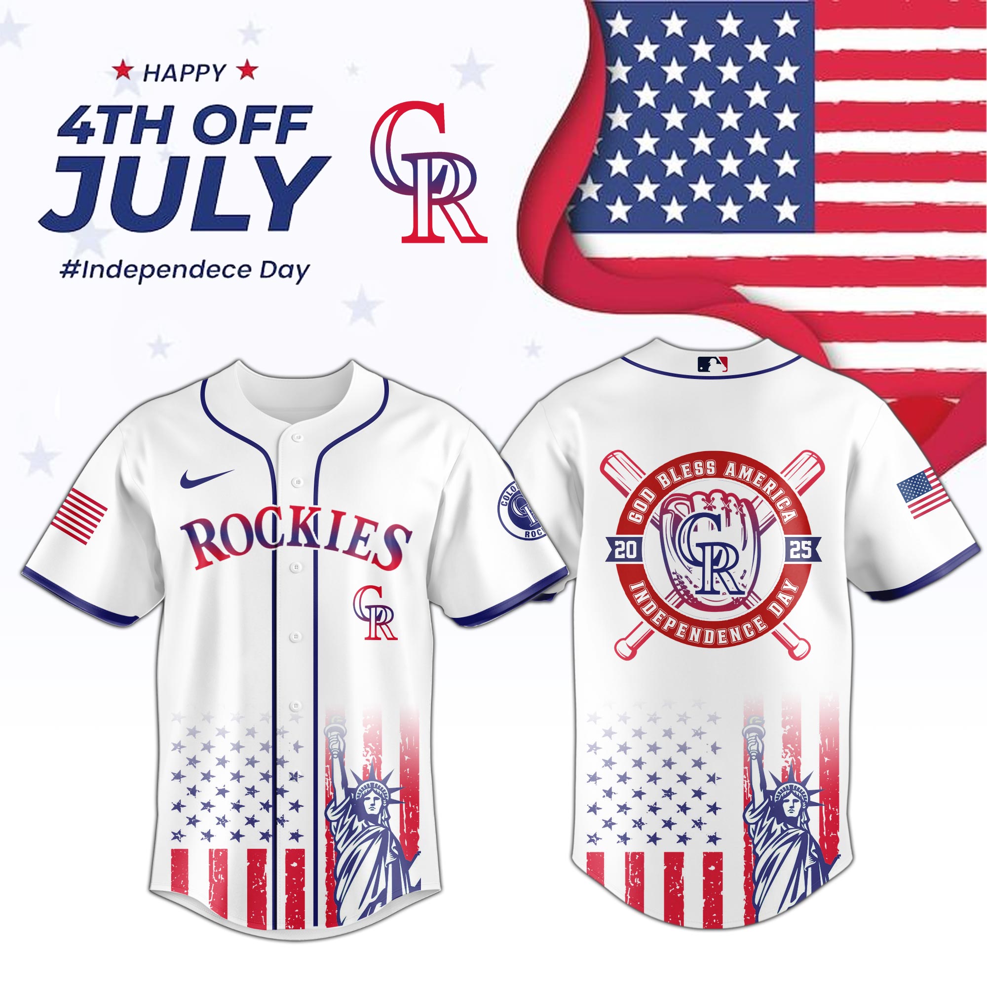 All Team MLB x 4th of July Independence Baseball Jersey All Team MLB x 4th of July Independence Baseball Jersey