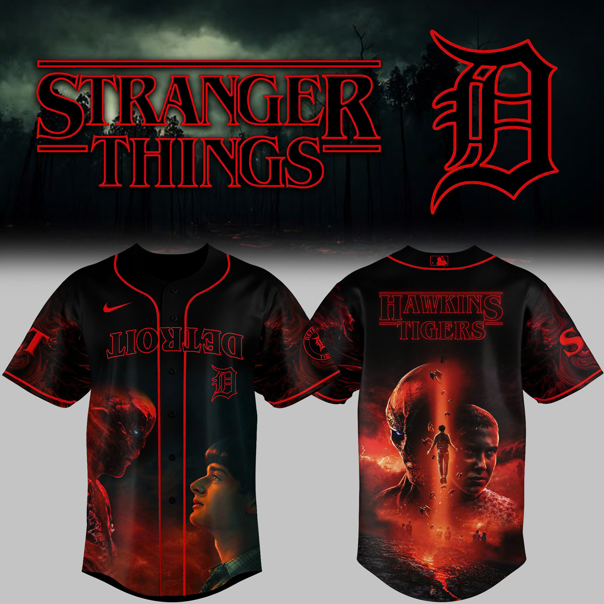 Detroit Tigers x Stranger Things 2025 Baseball Jersey Detroit Tigers x Stranger Things 2025 Baseball Jersey