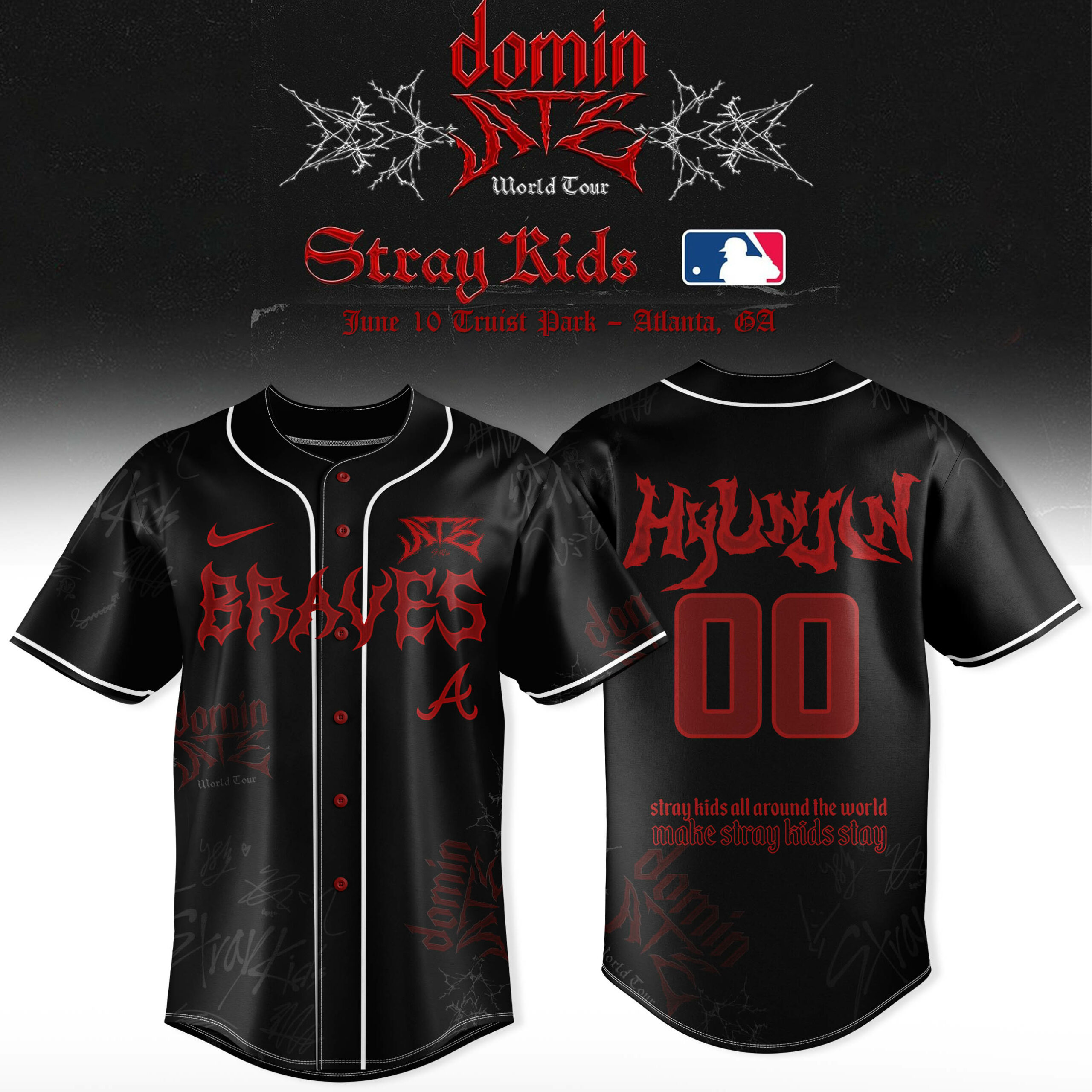 Atlanta Braves x Stray Kids DominATE World Tour Huynjin Baseball Jersey Atlanta Braves x Stray Kids DominATE World Tour Huynjin Baseball Jersey
