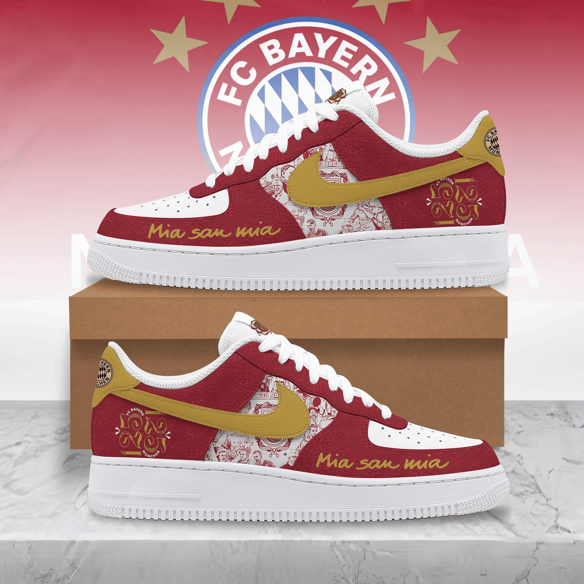 FC Bayern Munich Mia San Mia 2025 Premium Air Force 1 Sneakers FC Bayern Munich Mia San Mia 2025 Premium Air Force 1 Sneakers