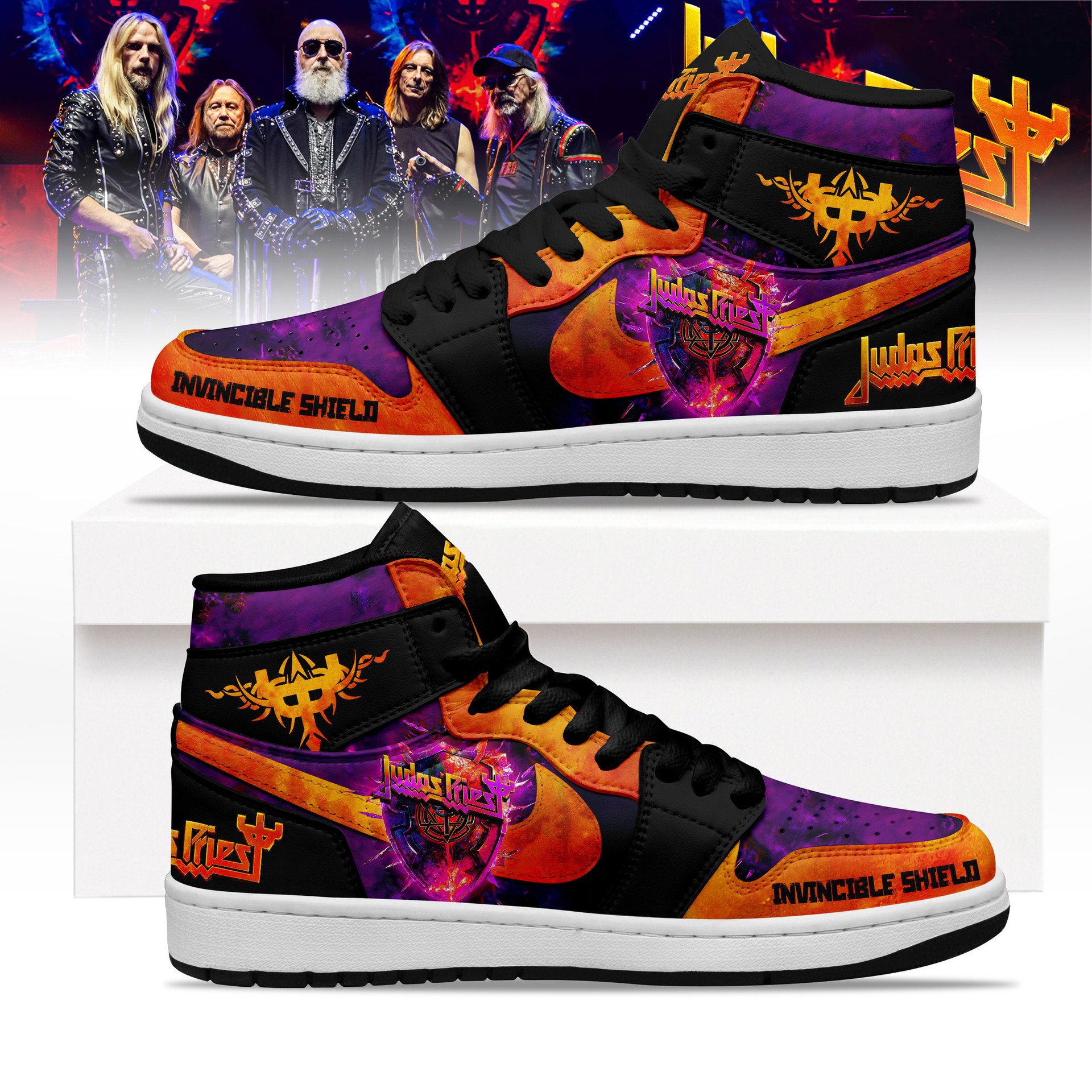 Judas Priest Shield Of Pain Tour 2025 Premium Air Jordan 1 Sneakers Judas Priest Shield Of Pain Tour 2025 Premium Air Jordan 1 Sneakers