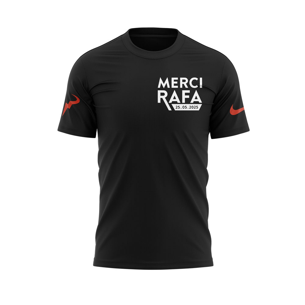 "Merci Rafa" Rafa Nadal Roland Garros Tribute 2025 Black Tee "Merci Rafa" Rafa Nadal Roland Garros Tribute 2025 Black Tee