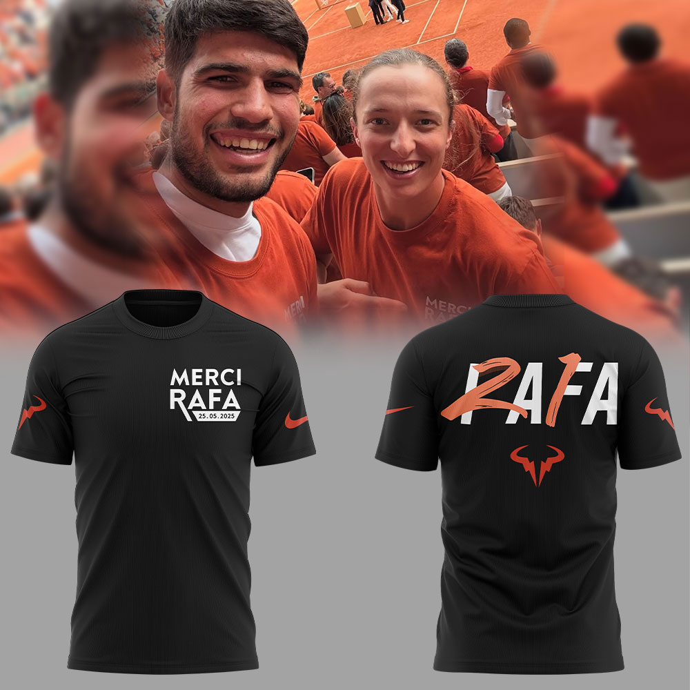 "Merci Rafa" Rafa Nadal Roland Garros Tribute 2025 Black Tee "Merci Rafa" Rafa Nadal Roland Garros Tribute 2025 Black Tee
