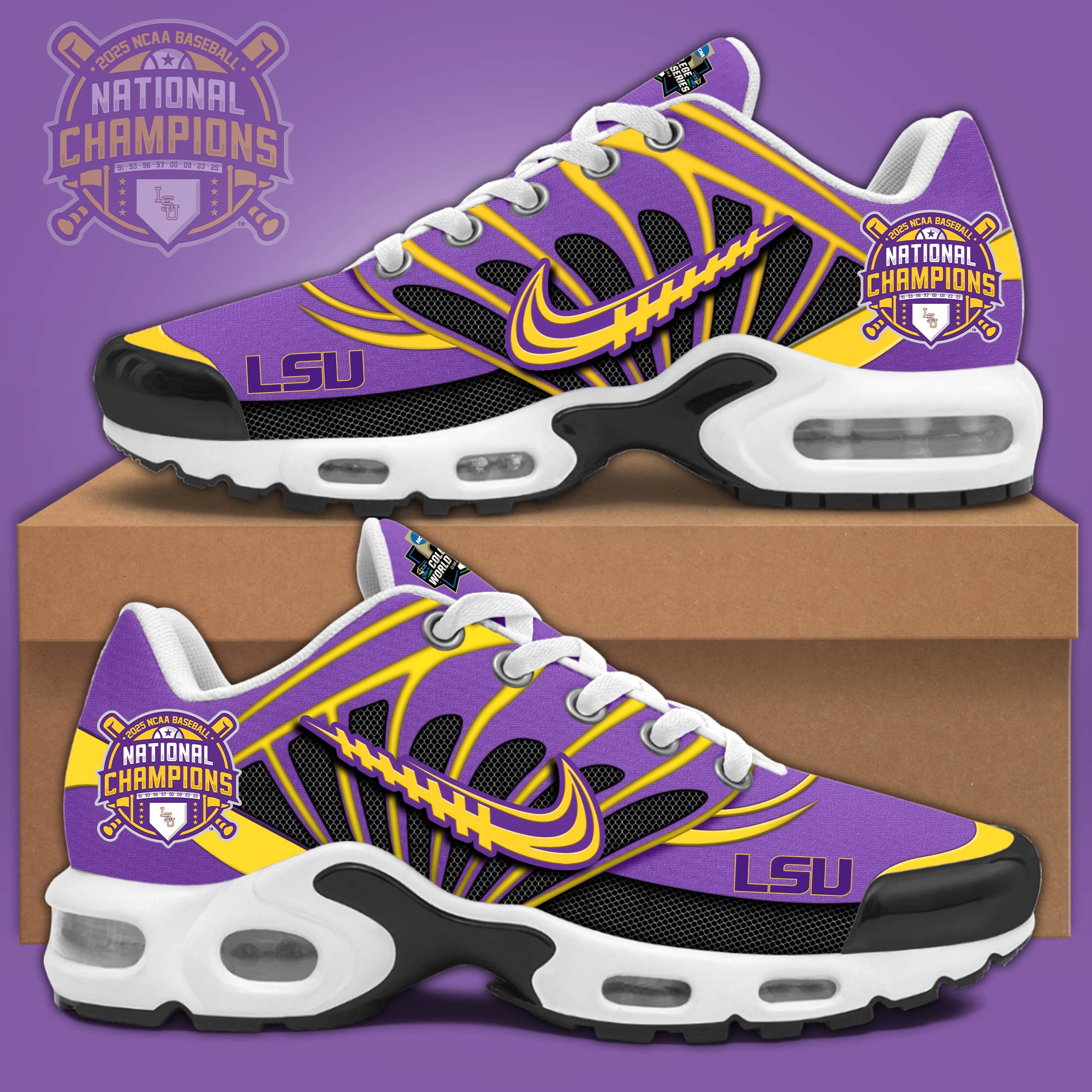 LSU Tiger 2025 NCAA Baseball National Champions Air Max Shoes - Limited Edition LSU Tiger 2025 NCAA Baseball National Champions Air Max Shoes - Limited Edition