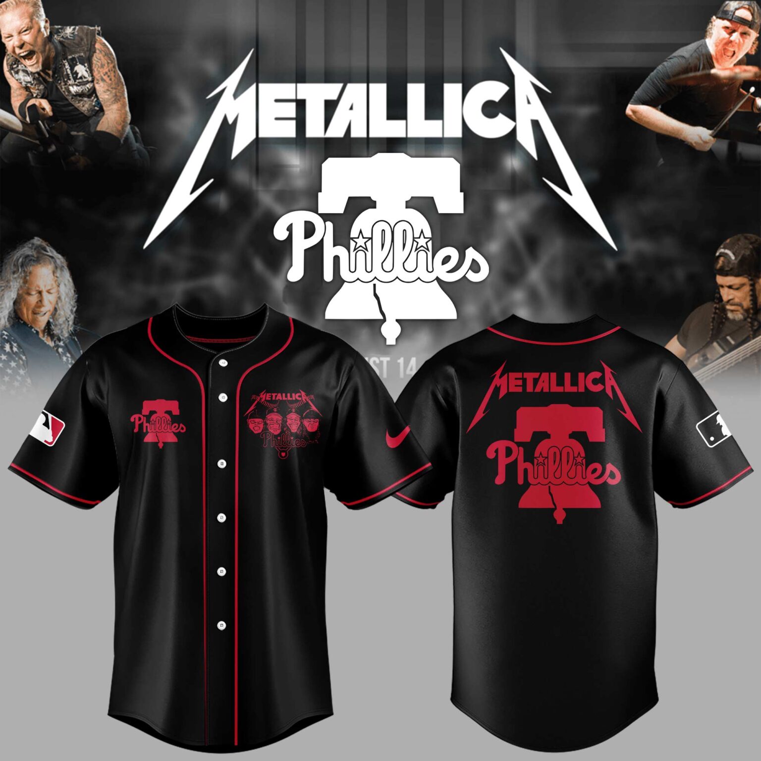 Philadelphia Phillies x Metallica M72 World Tour Special Baseball Jersey Philadelphia Phillies x Metallica M72 World Tour Special Baseball Jersey