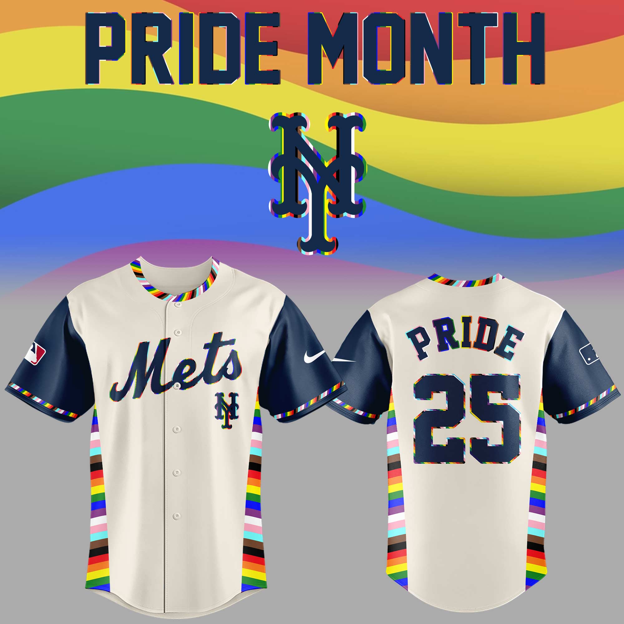 New York Mets MLB Pride Night 2025 Baseball Jersey New York Mets MLB Pride Night 2025 Baseball Jersey