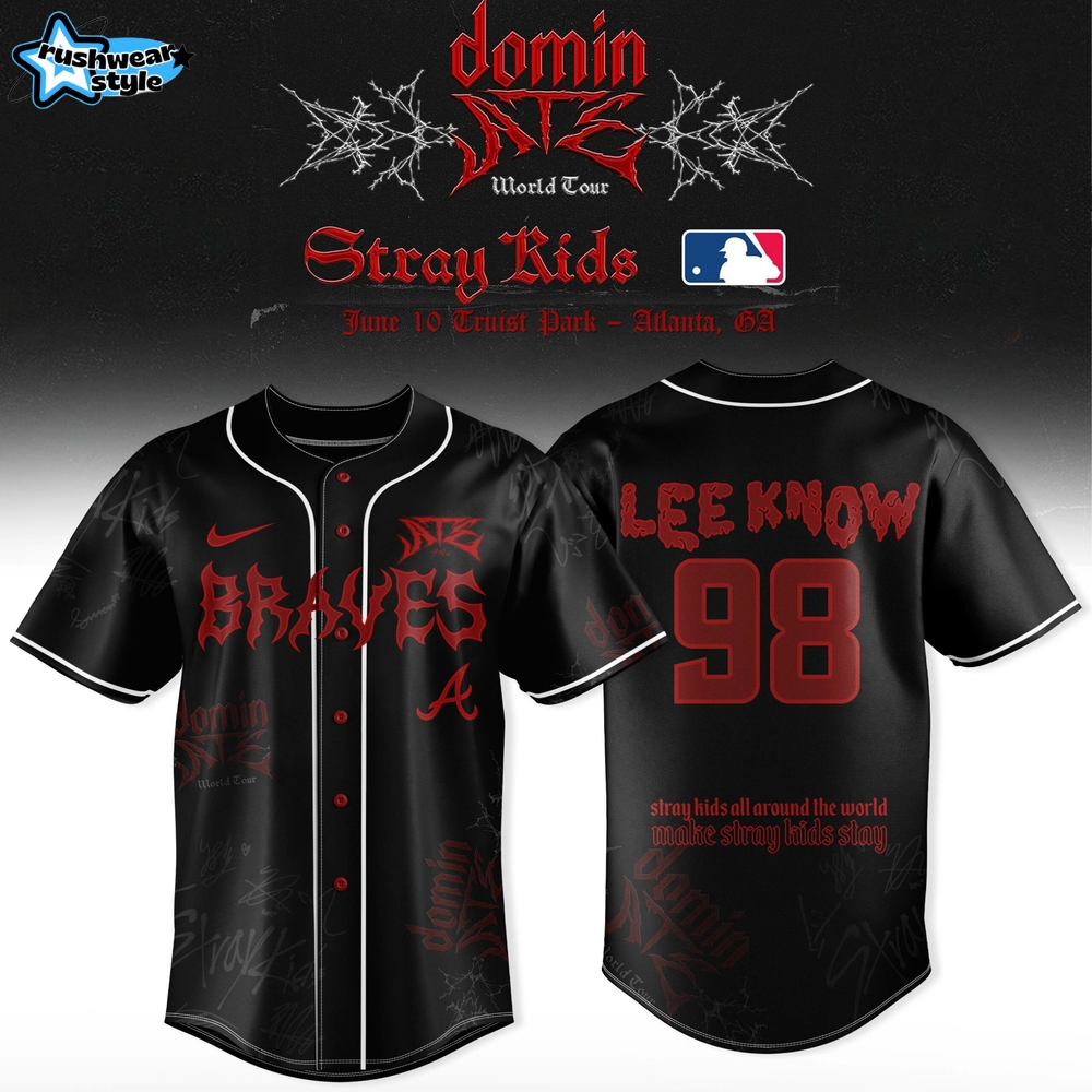 Atlanta Braves x Stray Kids DominATE World Tour Lee Know Baseball Jersey Atlanta Braves x Stray Kids DominATE World Tour Lee Know Baseball Jersey