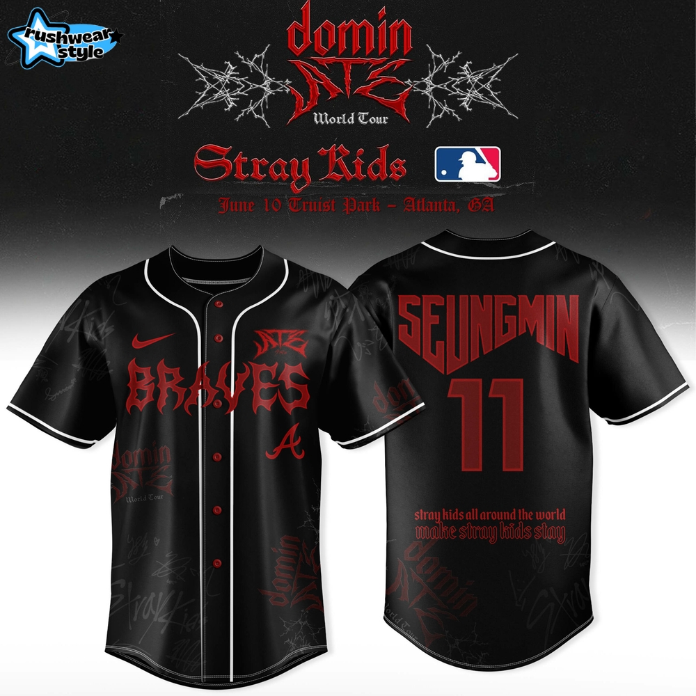 Atlanta Braves x Stray Kids DominATE World Tour Seungmin Baseball Jersey Atlanta Braves x Stray Kids DominATE World Tour Seungmin Baseball Jersey