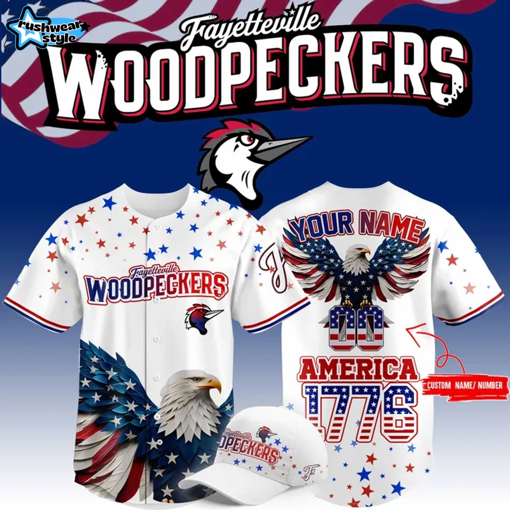 Fayetteville Woodpecker 4th of July USA Personalized Baseball Jersey Fayetteville Woodpecker 4th of July USA Personalized Baseball Jersey