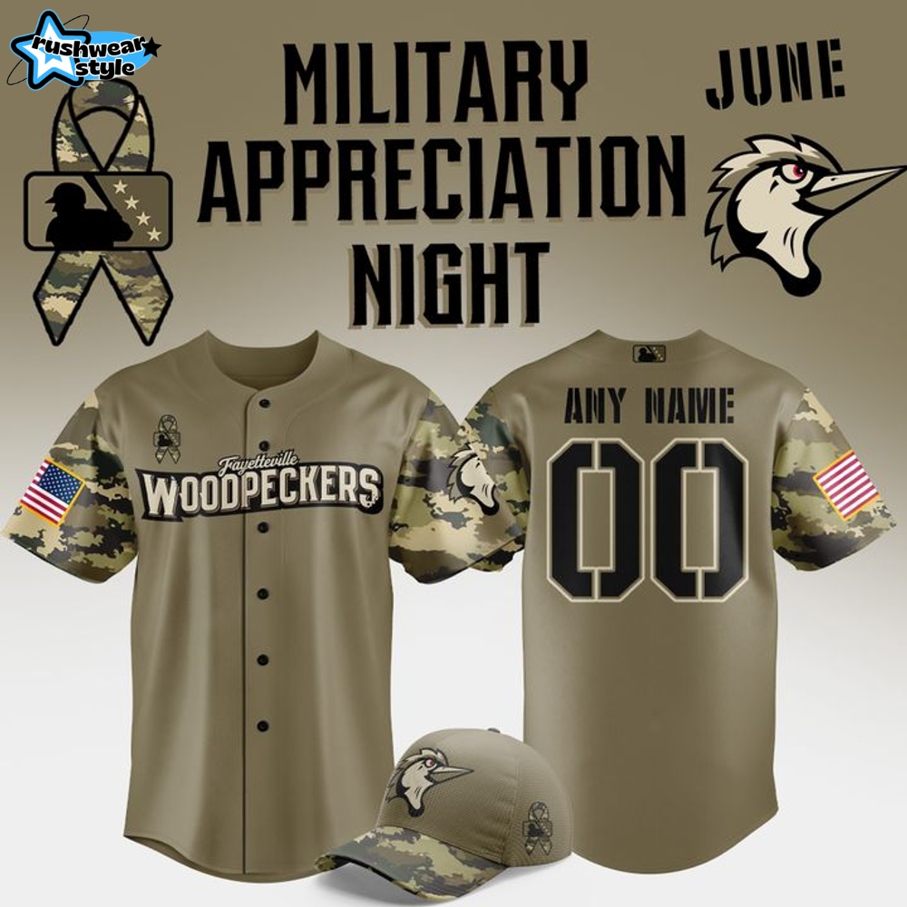 Fayetteville Woodpeckers Military Appreciation Night 2025 Camo Baseball Jersey Fayetteville Woodpeckers Military Appreciation Night 2025 Camo Baseball Jersey