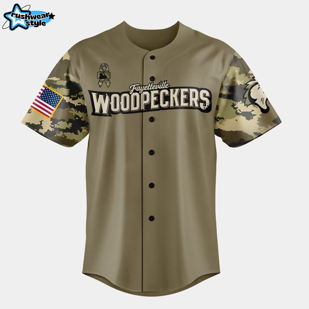 Fayetteville Woodpeckers Military Appreciation Night 2025 Camo Baseball Jersey Fayetteville Woodpeckers Military Appreciation Night 2025 Camo Baseball Jersey