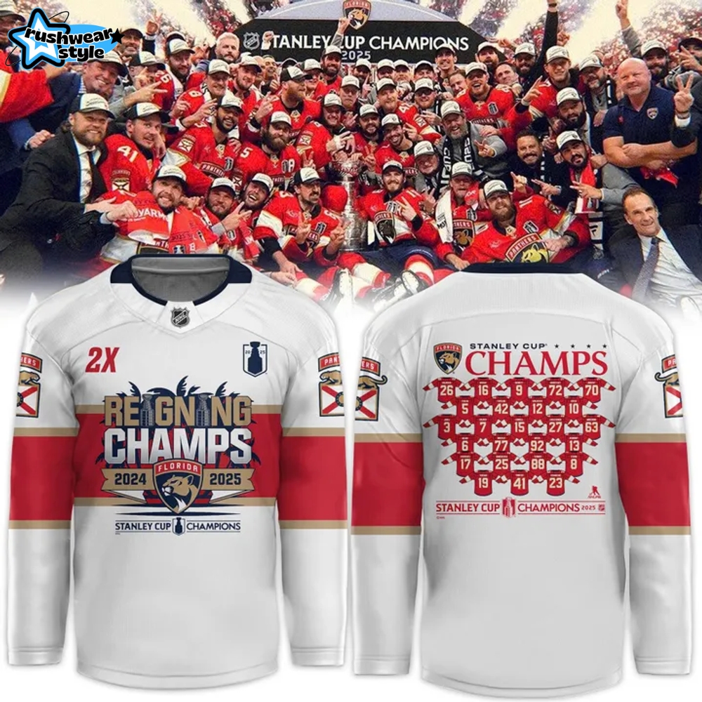 Florida Panthers 2025 Back-to-Back Champions Hockey Jersey Florida Panthers 2025 Back-to-Back Champions Hockey Jersey