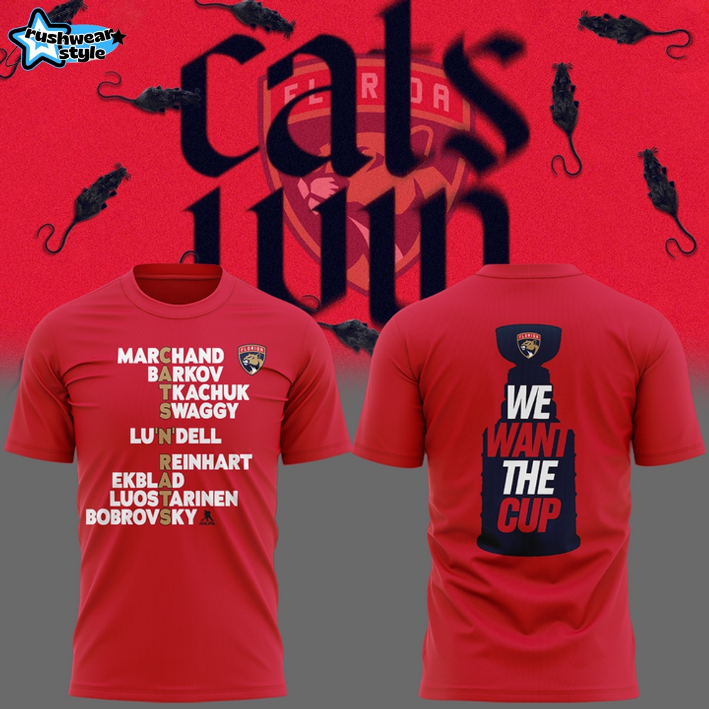 Florida Panthers "We Want the Cup" Special Red Tee Florida Panthers "We Want the Cup" Special Red Tee