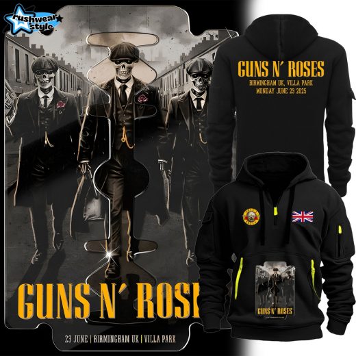 Guns N' Roses World Tour to Birmingham 2025 Black Quarter Zip Hoodie