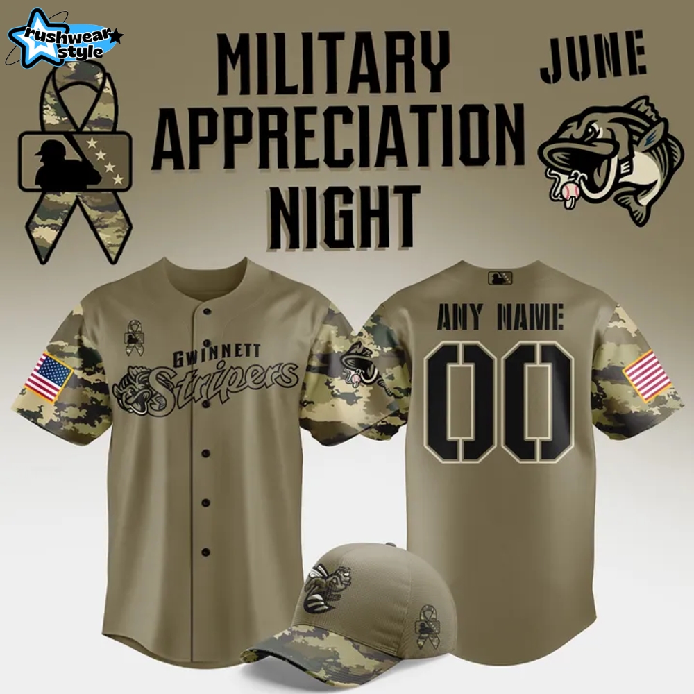 Gwinnett Stripers Military Appreciation Night 2025 Camo Baseball Jersey Gwinnett Stripers Military Appreciation Night 2025 Camo Baseball Jersey