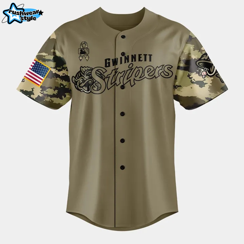 Gwinnett Stripers Military Appreciation Night 2025 Camo Baseball Jersey Gwinnett Stripers Military Appreciation Night 2025 Camo Baseball Jersey
