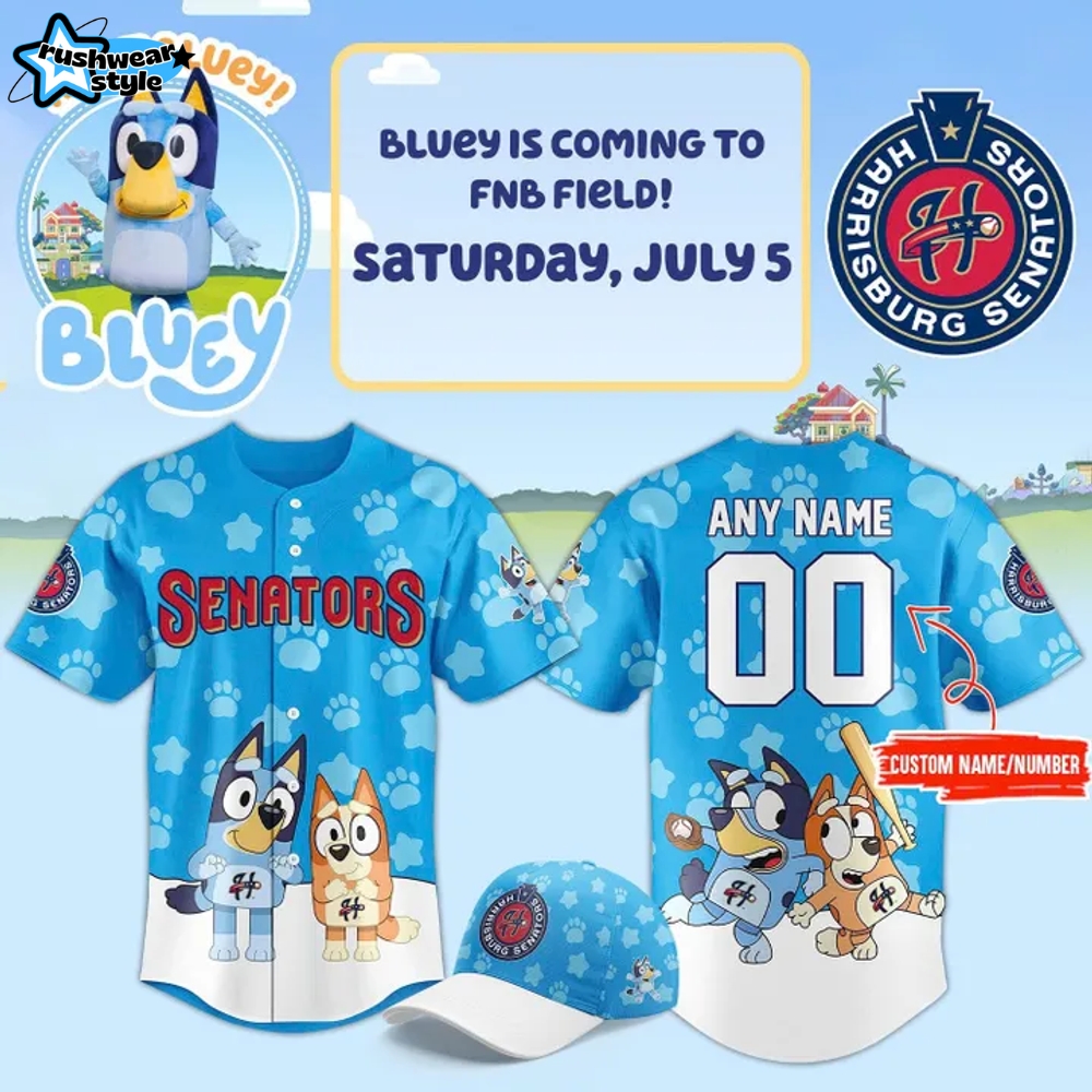 Harrisburg Senators x Bluey 2025 Is Coming Special Baseball Jersey Harrisburg Senators x Bluey 2025 Is Coming Special Baseball Jersey