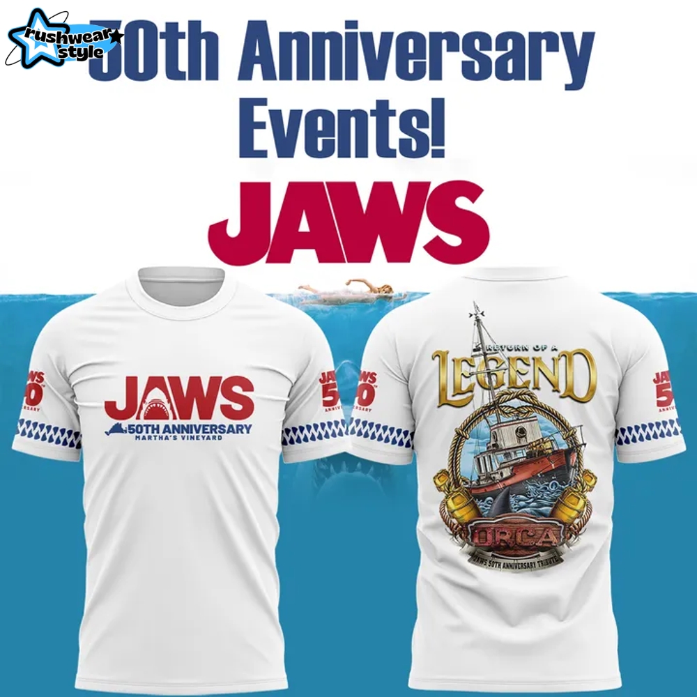 JAWS 50th Anniversary Return Of A Legend White Shirt 2025 JAWS 50th Anniversary Return Of A Legend White Shirt 2025