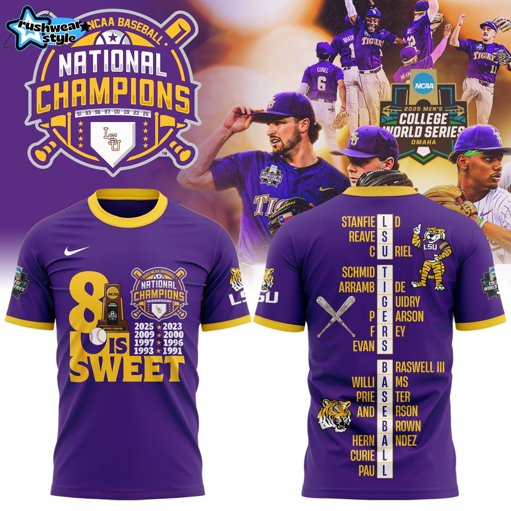 LSU Tigers Baseball 8th College World Series 2025 Shirt LSU Tigers Baseball 8th College World Series 2025 Shirt