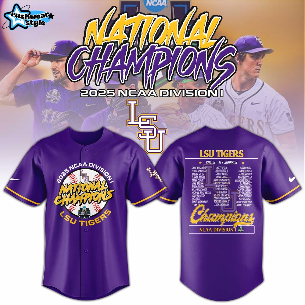 LSU Tigers National Champions 2025 NCAA Division I Baseball Jersey LSU Tigers National Champions 2025 NCAA Division I Baseball Jersey