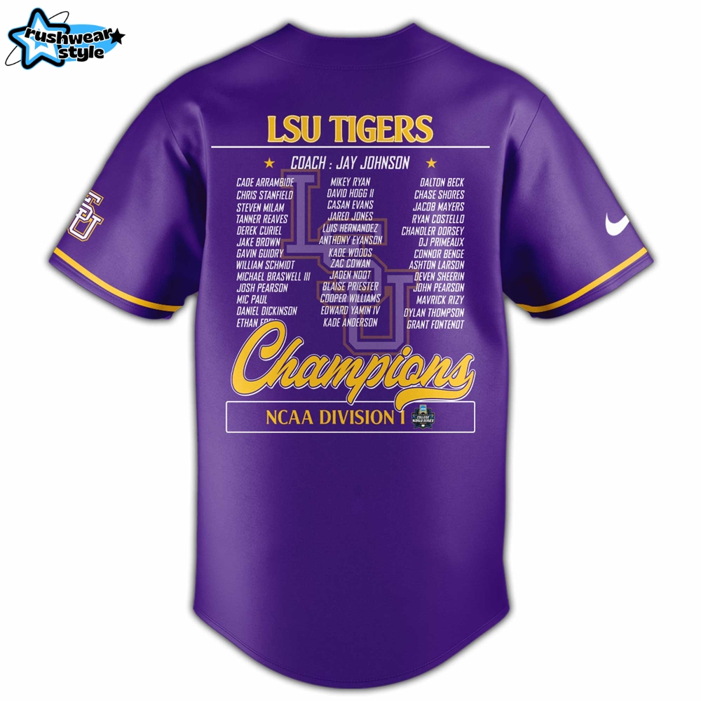 LSU Tigers National Champions 2025 NCAA Division I Baseball Jersey LSU Tigers National Champions 2025 NCAA Division I Baseball Jersey
