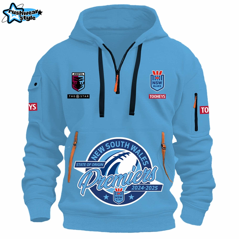 NSW Blues 2025 Premiers State Of Origin Limited Quarter Zip Hoodie NSW Blues 2025 Premiers State Of Origin Limited Quarter Zip Hoodie