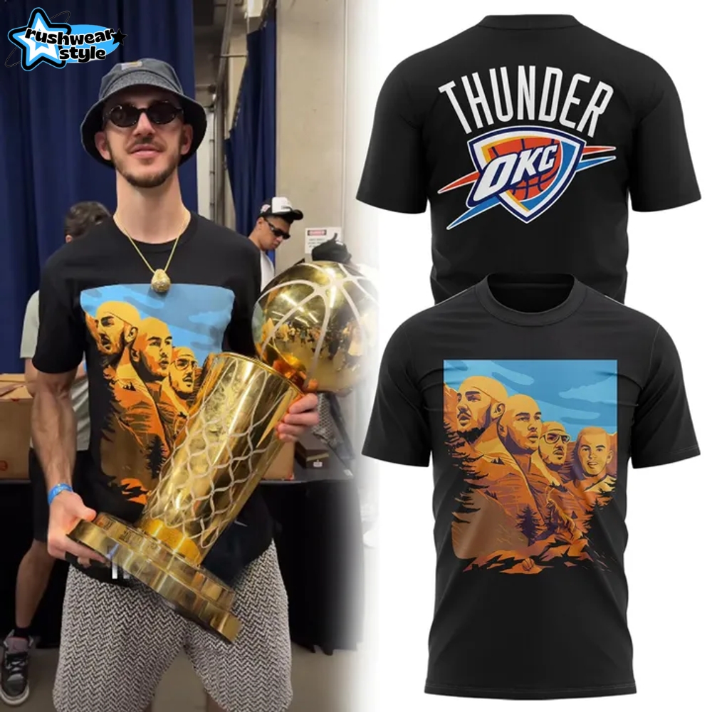 OKC Thunder NBA Face Alex Caruso Mt Rushmore Parade Tee OKC Thunder NBA Face Alex Caruso Mt Rushmore Parade Tee
