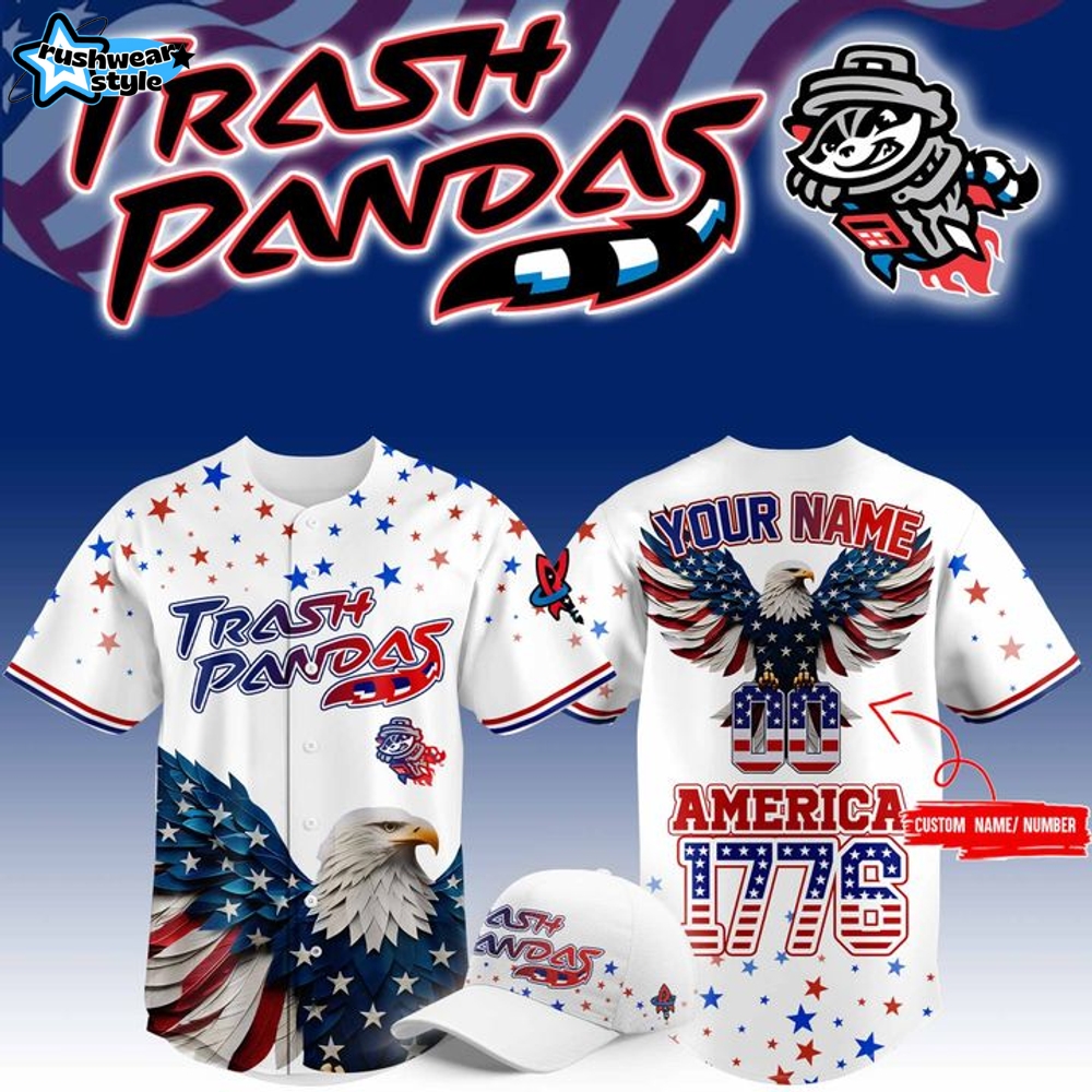 Rocket City Trash Pandas 4th of July USA Personalized Baseball Jersey Rocket City Trash Pandas 4th of July USA Personalized Baseball Jersey