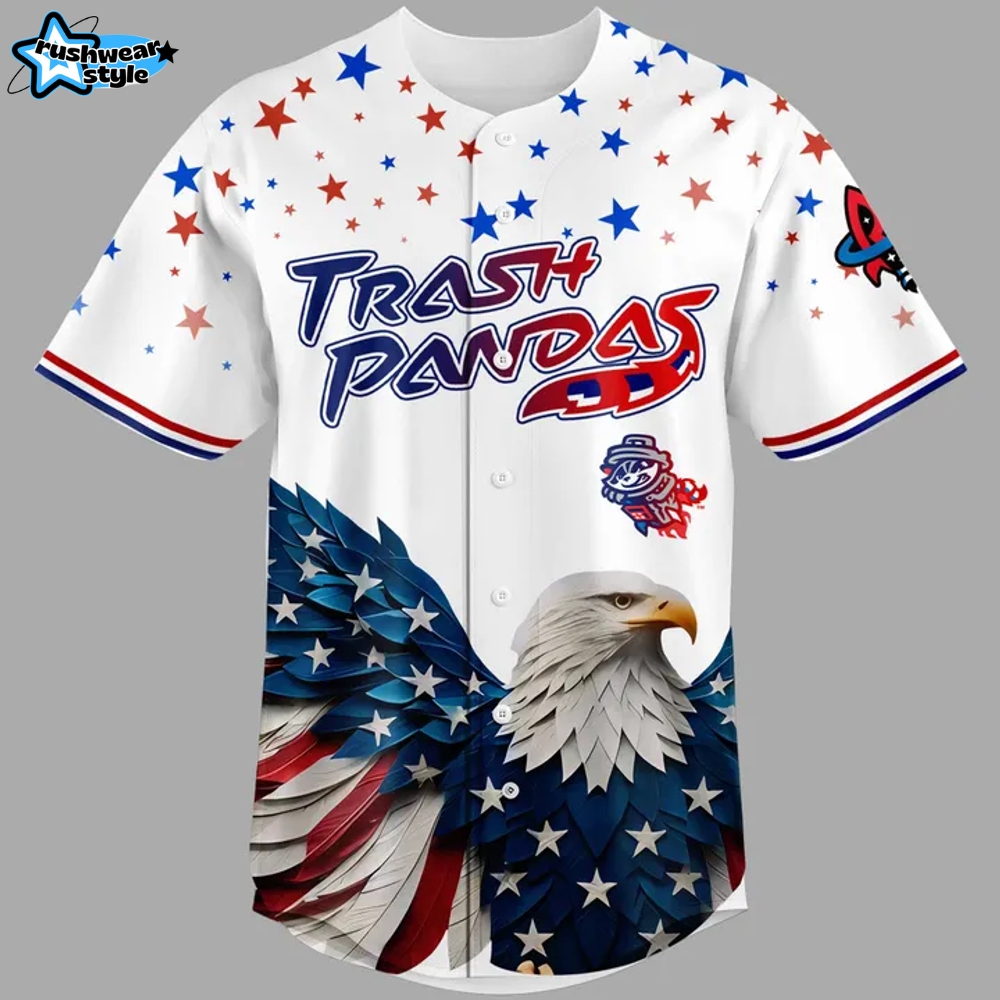 Rocket City Trash Pandas 4th of July USA Personalized Baseball Jersey Rocket City Trash Pandas 4th of July USA Personalized Baseball Jersey