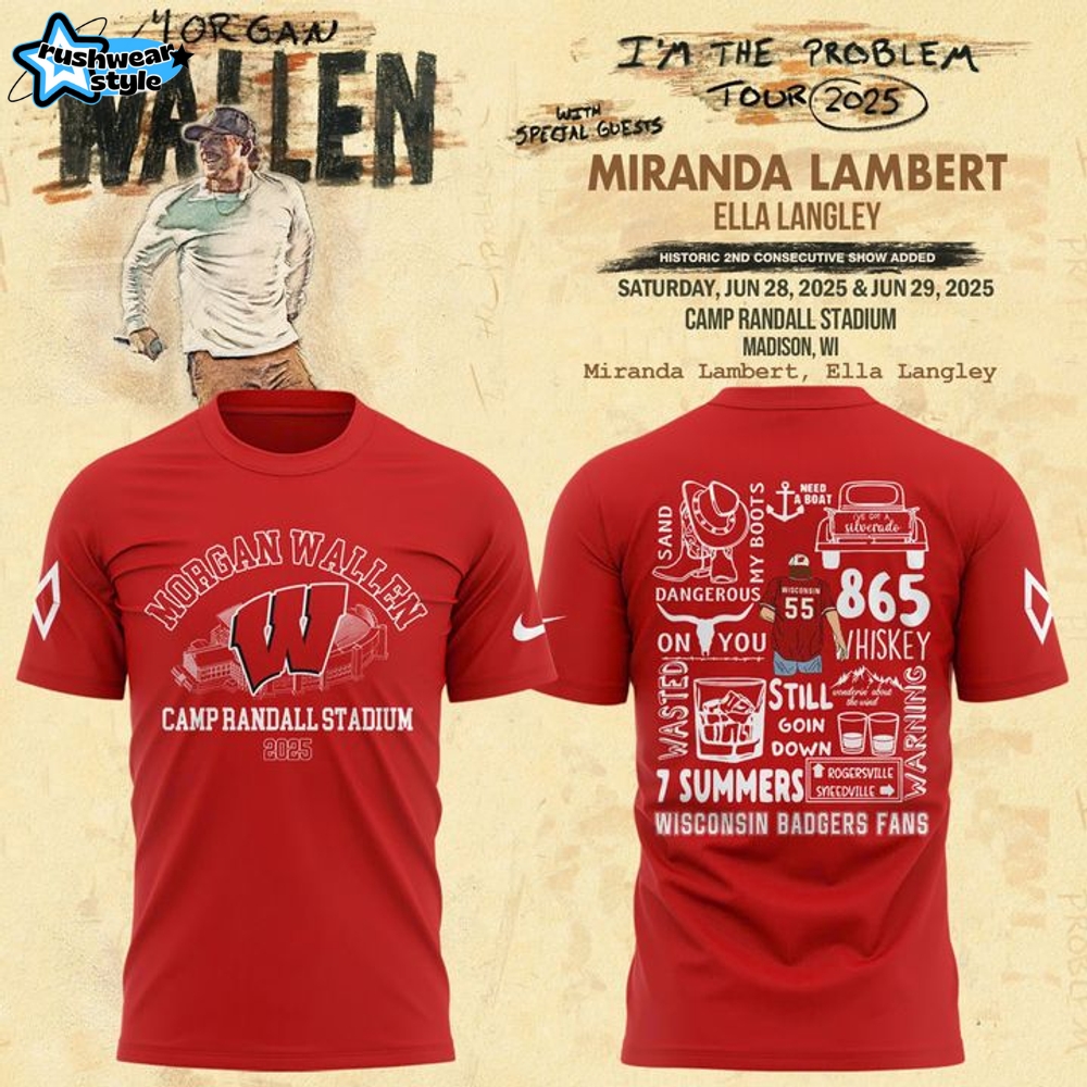 Wisconsin Badgers x Morgan Wallen "I'm The Problem Tour" 2025 at Camp Randall Stadium Limited Edition Red Shirt Wisconsin Badgers x Morgan Wallen "I'm The Problem Tour" 2025 at Camp Randall Stadium Limited Edition Red Shirt