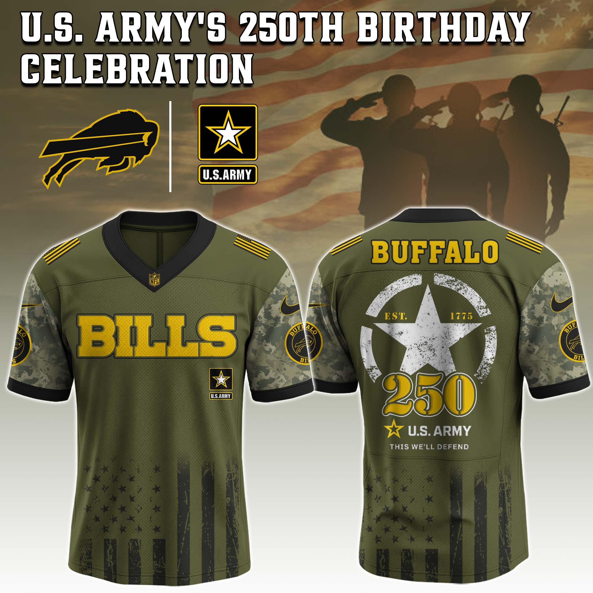 Buffalo Bills NFL x U.S. Army 250th Birthday Celebration Jersey Buffalo Bills NFL x U.S. Army 250th Birthday Celebration Jersey