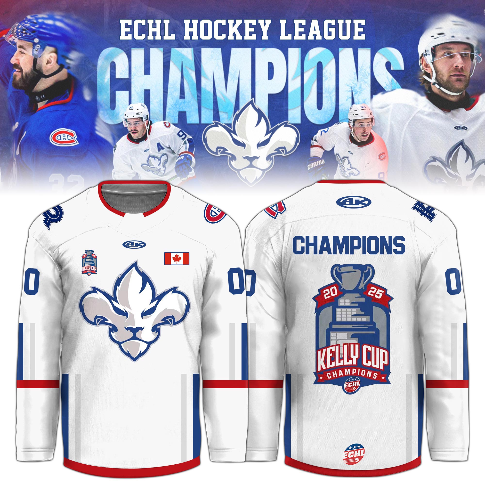 Trois-Rivieres Lions 2025 ECHL Hockey League Champions Hockey Jersey Trois-Rivieres Lions 2025 ECHL Hockey League Champions Hockey Jersey