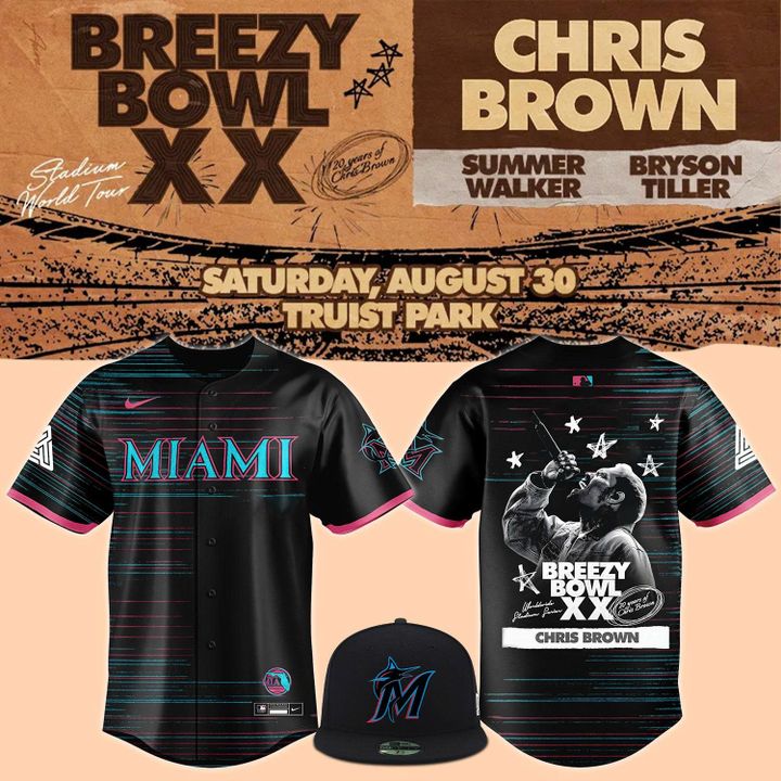 Miami Marlins x Chris Brown Breezy Bowl XX Concert Special Baseball Jersey Miami Marlins x Chris Brown Breezy Bowl XX Concert Special Baseball Jersey