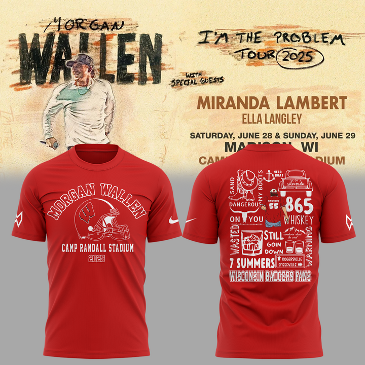 Morgan Wallen x Wisconsin Football Red Exclusive Version Shirt 2025 Morgan Wallen x Wisconsin Football Red Exclusive Version Shirt 2025