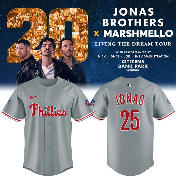 Philadelphia Phillies x Jonas Brothers JONAS20 Living The Dream Tour Jersey Philadelphia Phillies x Jonas Brothers JONAS20 Living The Dream Tour Jersey
